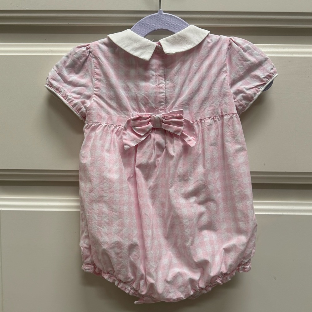 Janie and Jack Pink Gingham Smocked Bubble 6-12M - Picture 2 of 4